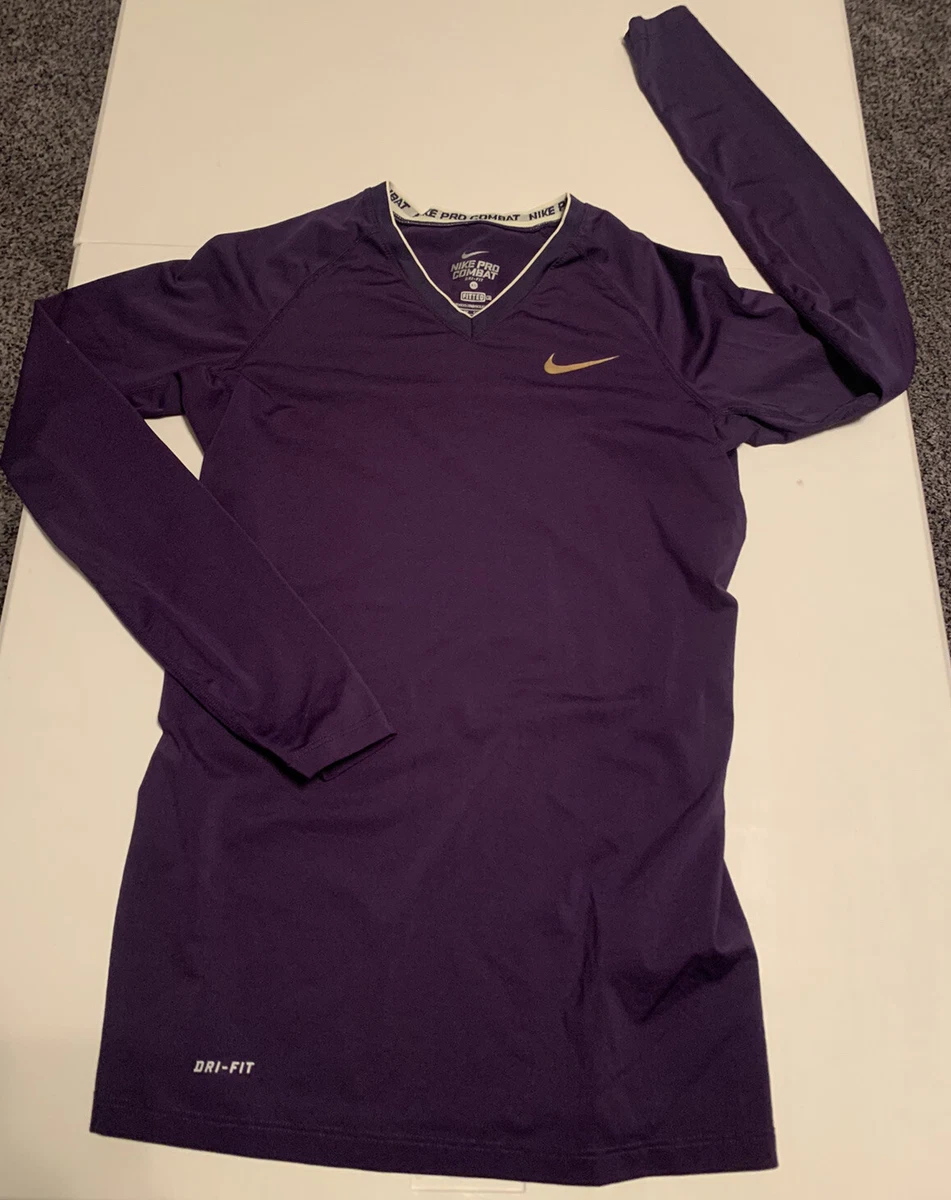 Women's Nike Pro Combat Dri-Fit Long Sleeve V-Neck Shirt Size XS Purple  Fitted eBay