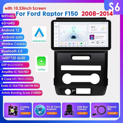 6+64G Android12 CarPlay Radio Unit For Ford F150 P415 Raptor 2008-2014 GPS NAVI