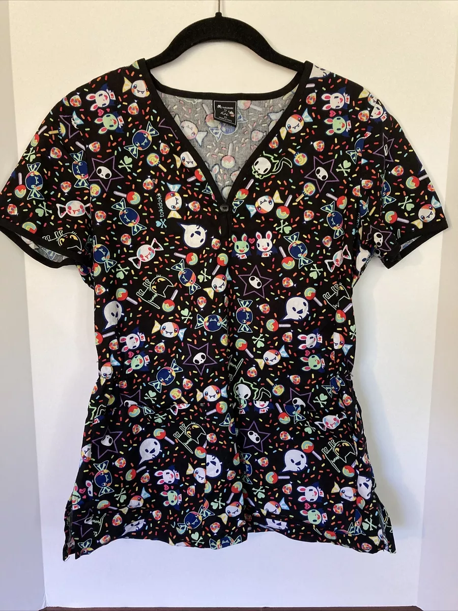 Tokidoki by Koi Halloween Theme Scrub Top Womens Sz XS Pockets Extra Small