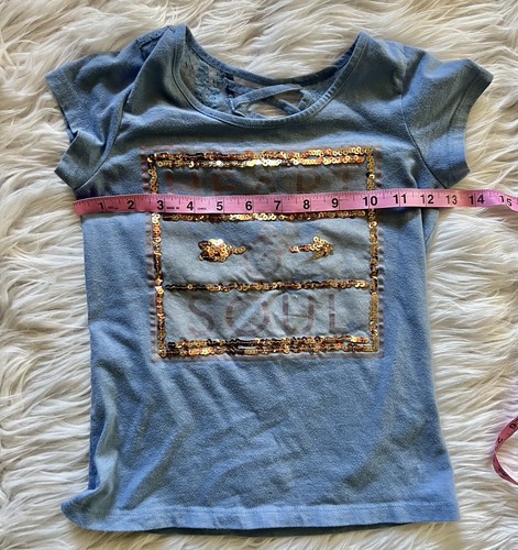 Roebuck & Co. Girls Blue Short Sleeve T-Shirt Size Small (7/8) Sequin Gold Soul - Picture 4 of 6
