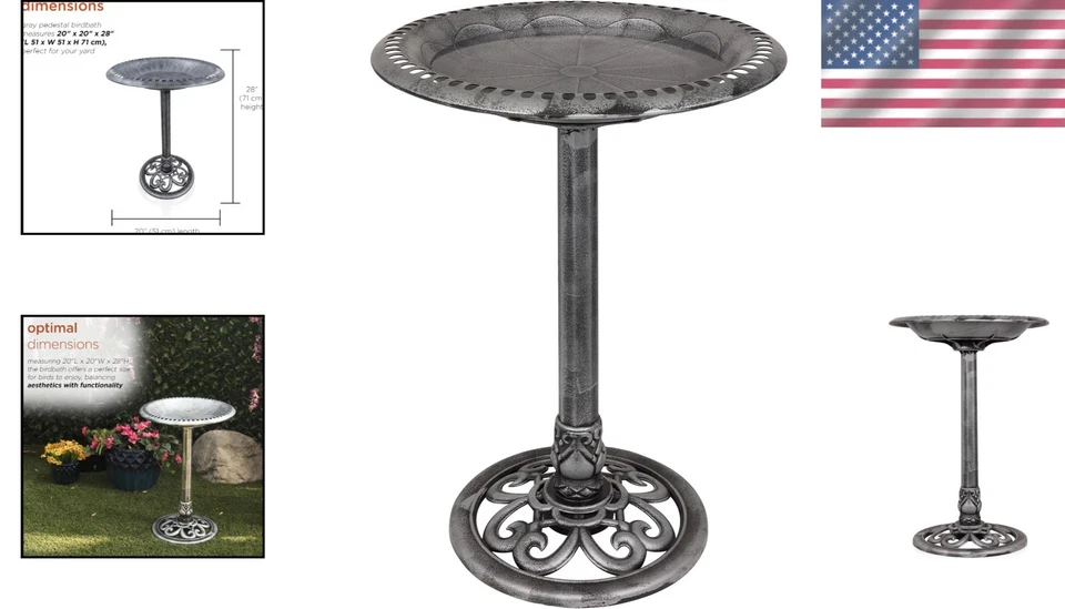 Cautivador Baño de Pájaros Pedestal 28" para Jardín, Gris Foto 2 de 4