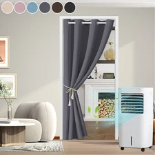 Blackout Door Curtain Solid Thermal Insulated Drapes Heat Resistant Curtains