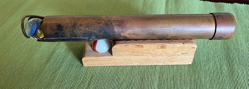 Antique Copper And Glass Marble Kaleidoscope On A Wooden Stand