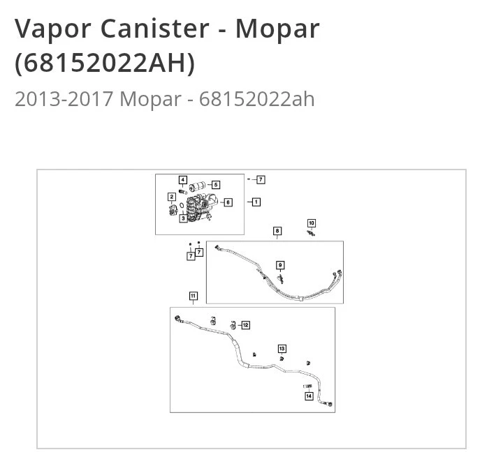 Bote de vapor Mopar genuino OEM para Chrysler 200 Dodge Dart Jeep Cherokee Foto 2 de 4