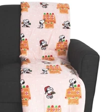 PEANUTS Throw Blanket 60"x70” Snoopy Christmas Gingerbread Doghouse Hot Cocoa