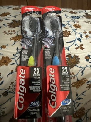 Lot of 2 Colgate 360 Charcoal Infused Toothbrush Black