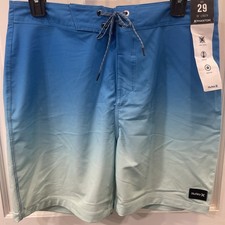 NWT Hurley Phantom Board Shorts Size 29 Blue Flat Front Stretch Tie Waist clean