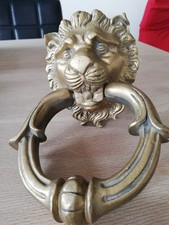 Antiker Löwenkopf Türklopfer aus massivem Messing Bronze mit Ring Griff 1,39 kg