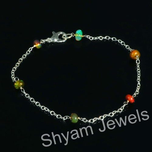 Genuine Opal Beaded Bracelet Sterling Silver Handmade Women Jewelry - Picture 4 of 4