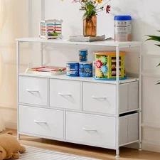 ZUNMOS Wooden Top Board Television Stand with Compartments, Wood Composite White