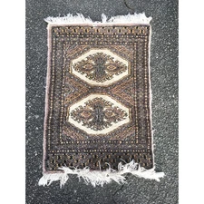 Vintage Hand Knotted Bukhara Prayer or Throw Rug Brown Beige 25.5" x 18"