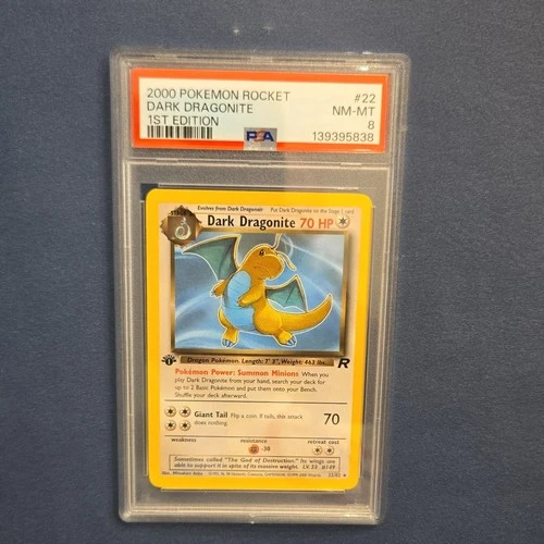 Pokémon Team Rocket Dark Dragonite 1st Edition Rare #22/82 PSA 8 2000