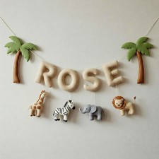 Custom Safari Name Garland , Custom Name Decor, Baby Animals Garland, Felt Name