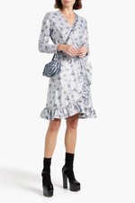 Ganni Light Blue Lurex Wrap Dress Size EU 38/M/UK 10 BNWT