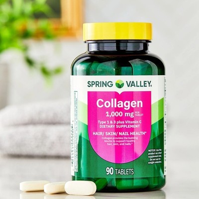 Spring Valley Collagen Type 1 & 3 Plus Vitamin C Tablets for Hair/Skin/Nails, 1,