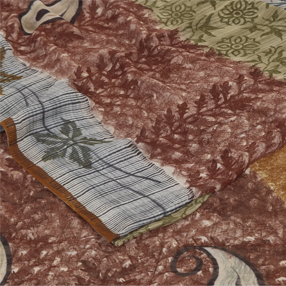 Sanskriti Vintage Sarees 100% Pure Georgette Silk Printed Sari 5+Yd Craft Fabric - Image 2 of 4