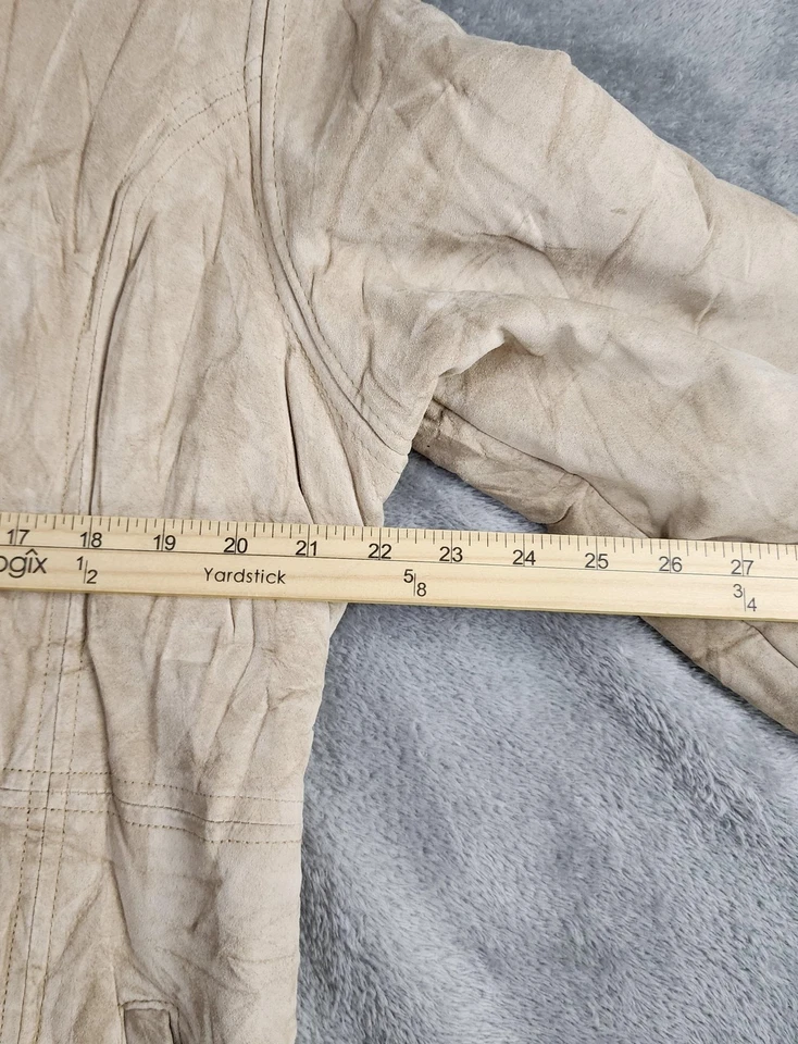Sonoma Jean Company Leather Jacket Womens Large Tan Pig Suede Hooded Sherpa Zip - Image 4 of 4
