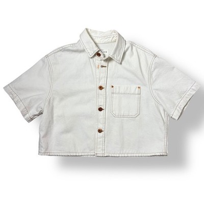 SlvrLake Cara Cream Off White Short Sleeve Denim Shirt Jacket Top Sz XS