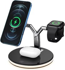 3-in-1 Magnetic Wireless Charging Station 15W Phone Watch Earbuds Dock Black