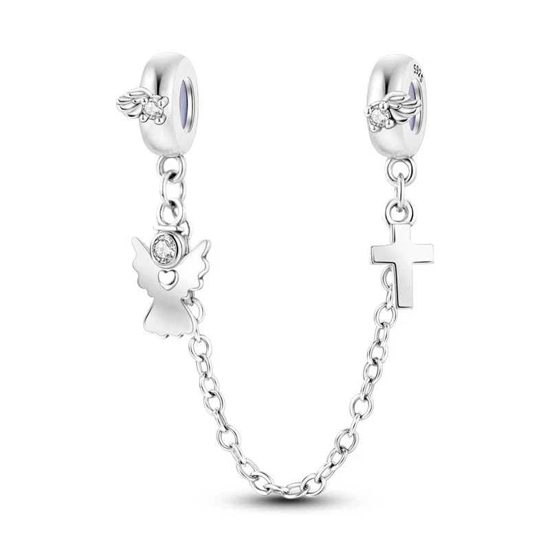 Catena di sicurezza Con Chiusura a Due Clip in Vero Argento Sterling 925 Con Cubic Zirconia Trasparente Portafortuna aprile per Braccialetti Europe