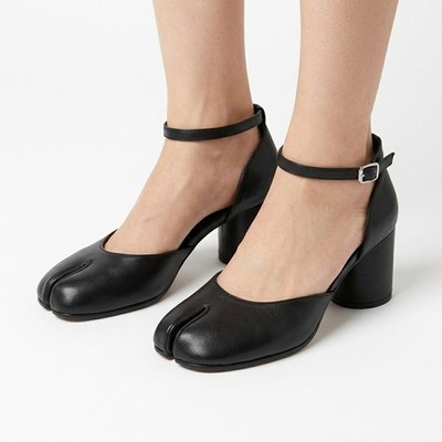 Women Tabi Split Toe Mary Jane Pumps Patent Leather Buckle Strap Heels US5-8