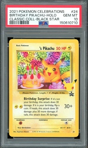 Pokemon TCG Celebrations #24 Birthday Pikachu Holo Classic Collection PSA 10