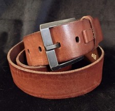 FOSSIL Brown Thick Leather Belt Gunmetal Buckle Sz 40