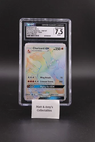2017 POKEMON SUN & MOON BURNING SHADOWS ERROR MISCUT CHARIZARD GX CGC 7.5 Pop 45