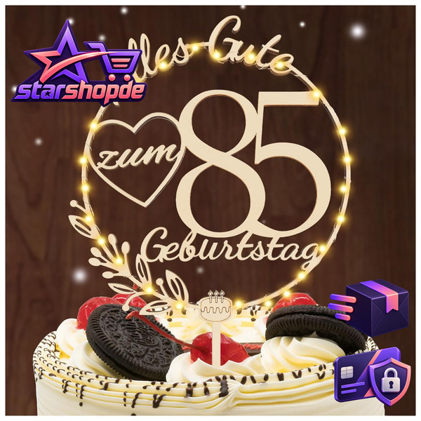 Cake Topper 85 Geburtstag Holz Tortendeko FüR Kuchen Deko MäDchen Junge Mann-image