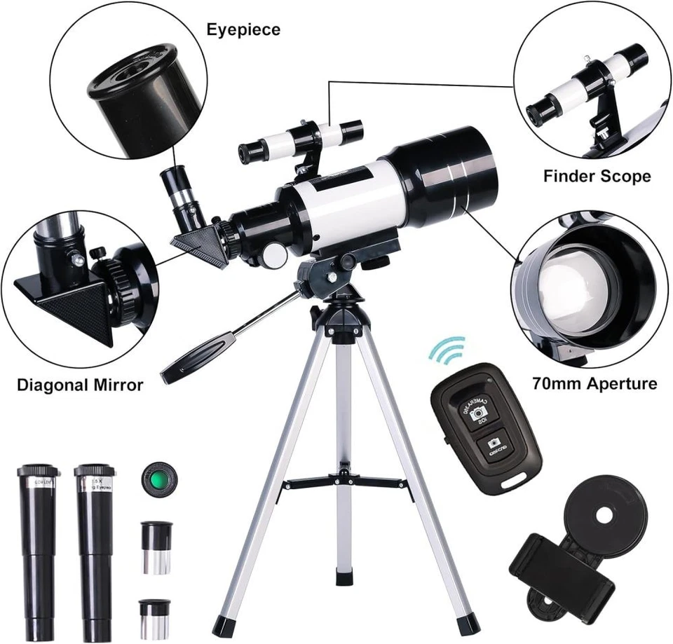Telescope for Adults & Kids,70mm Aperture Refractor Portable Travel Telescope - Image 2 of 4