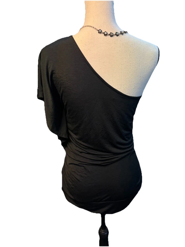 Studio Y черный одно плечо блестки верхний M Y2K Clubwear гламурный собранными в Рюш вечеринки - Изображение 4 из 4