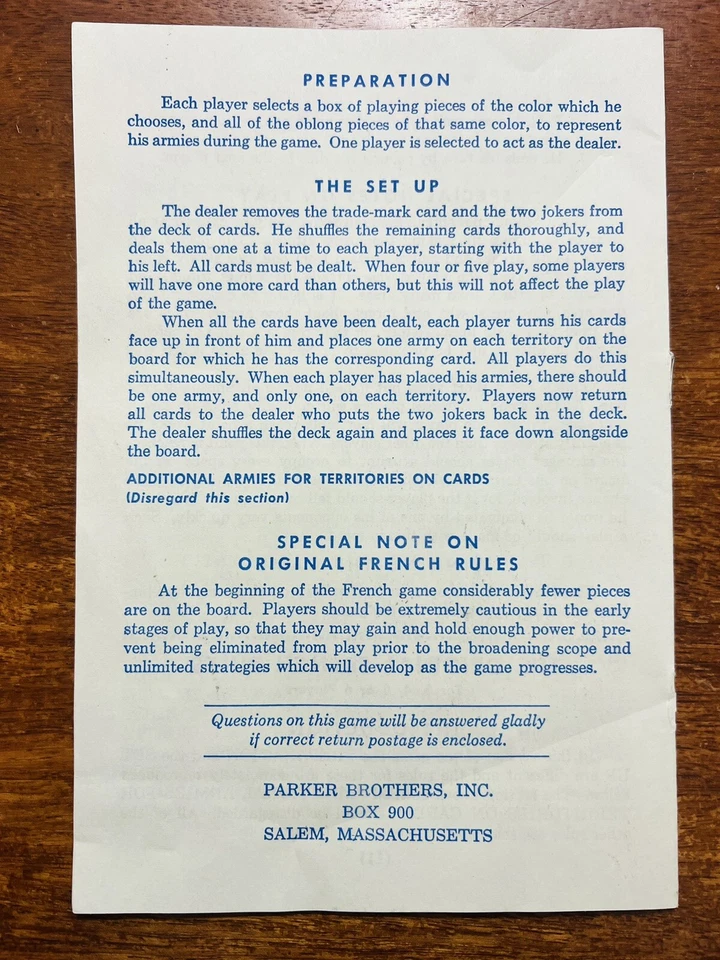 RISK Board Game Instructions Manual Rules Replacement Part Vintage 1959 1963 - Image 3 of 3