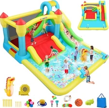 Waterslide Bounce House Bouncy Castle with Blower, Splash Pool, Water Cannon🔆