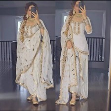 SALWAR KAMEEZ PAKISTANI INDIAN WEDDING PARTY WEAR WHITE DRESS BOLLYWOOD SHARARA