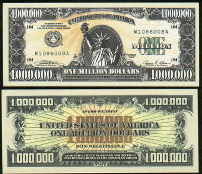 2002 Reissue IAM Million Dollar Bill Liberty Novelty Funny Money + + Free Sleeve