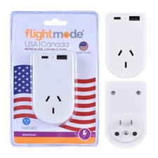 Flightmode Travel Adaptor Outbound AU/NZ to USA/CANADA with USB Type C & A