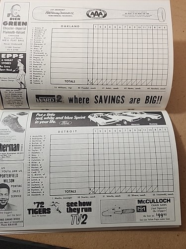 1972 ALCS Detroit Tigers (hm) vs Oakland A's unscored baseball Program bxalcs - Picture 2 of 3