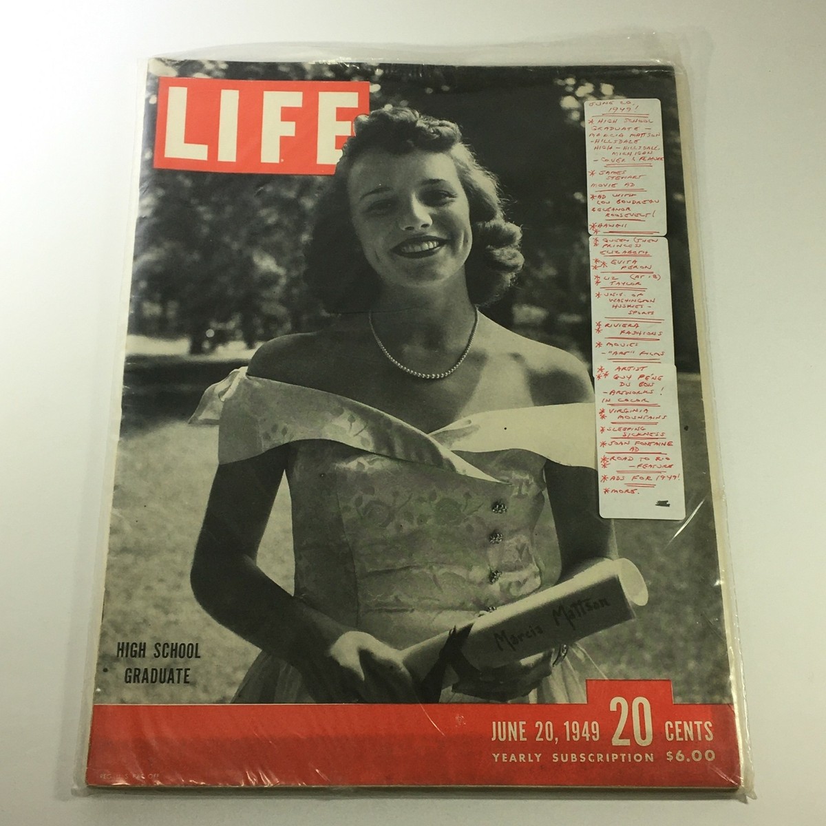 VTG Life Magazine June 20 1949 High School Graduate Marcia Mattson