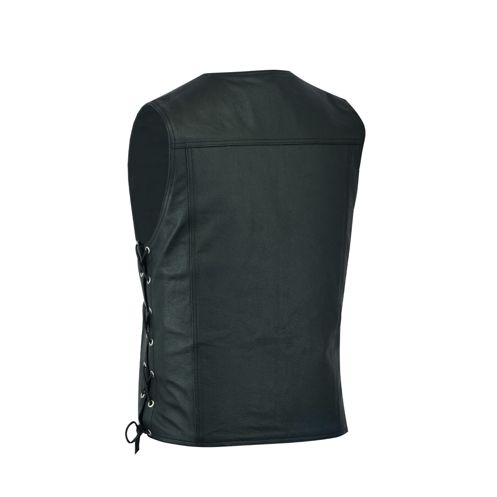 Men's Denim style Black Bikers Club Motorcycle Leather Waistcoat Side