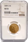1849-C Liberty $5 Half Eagle Gold Coin NGC AU-53  Scarce Charlotte Coin!