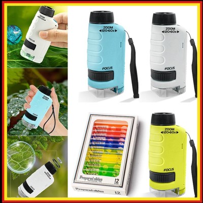 Kids Science Microscope with LED Light 60-120x Outdoor Children Toys Gift