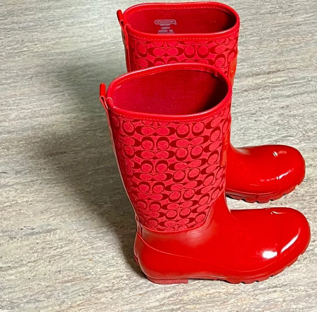 Coach Womens Watermelon red Rubber Pull On Tall Rain Boots Size 6B