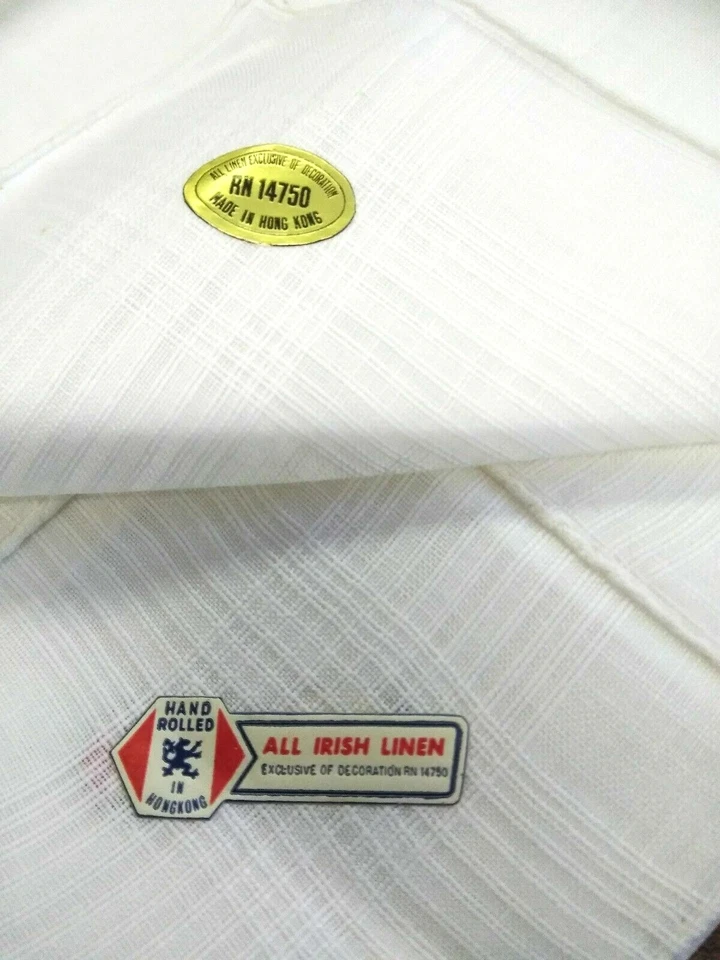 New Hand rolled white all Irish Linen men's handkerchief pack of 6 with initials - Image 3 of 4