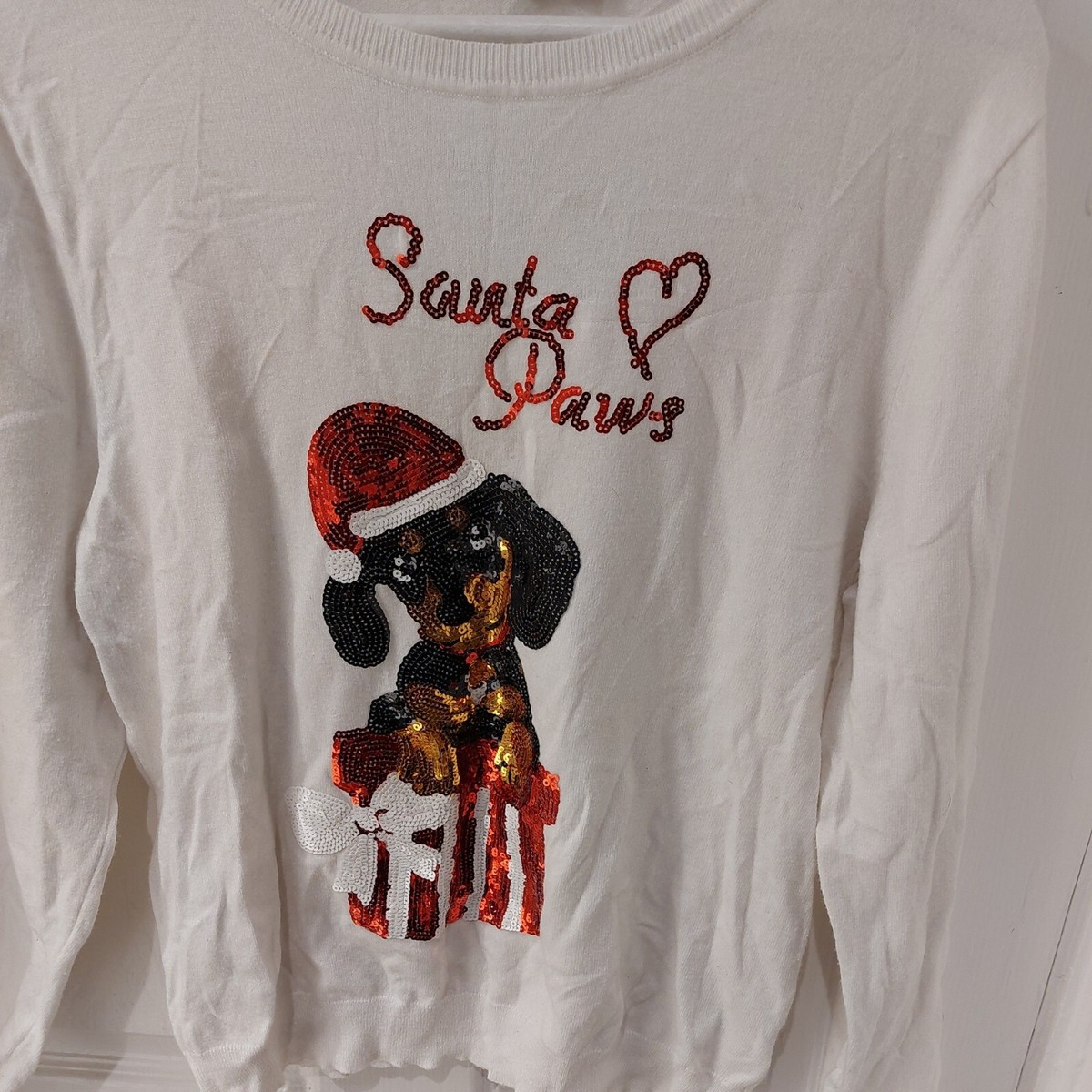 Oasis sequin dachshund sausage dog Christmas Xmas jumper L *ex
