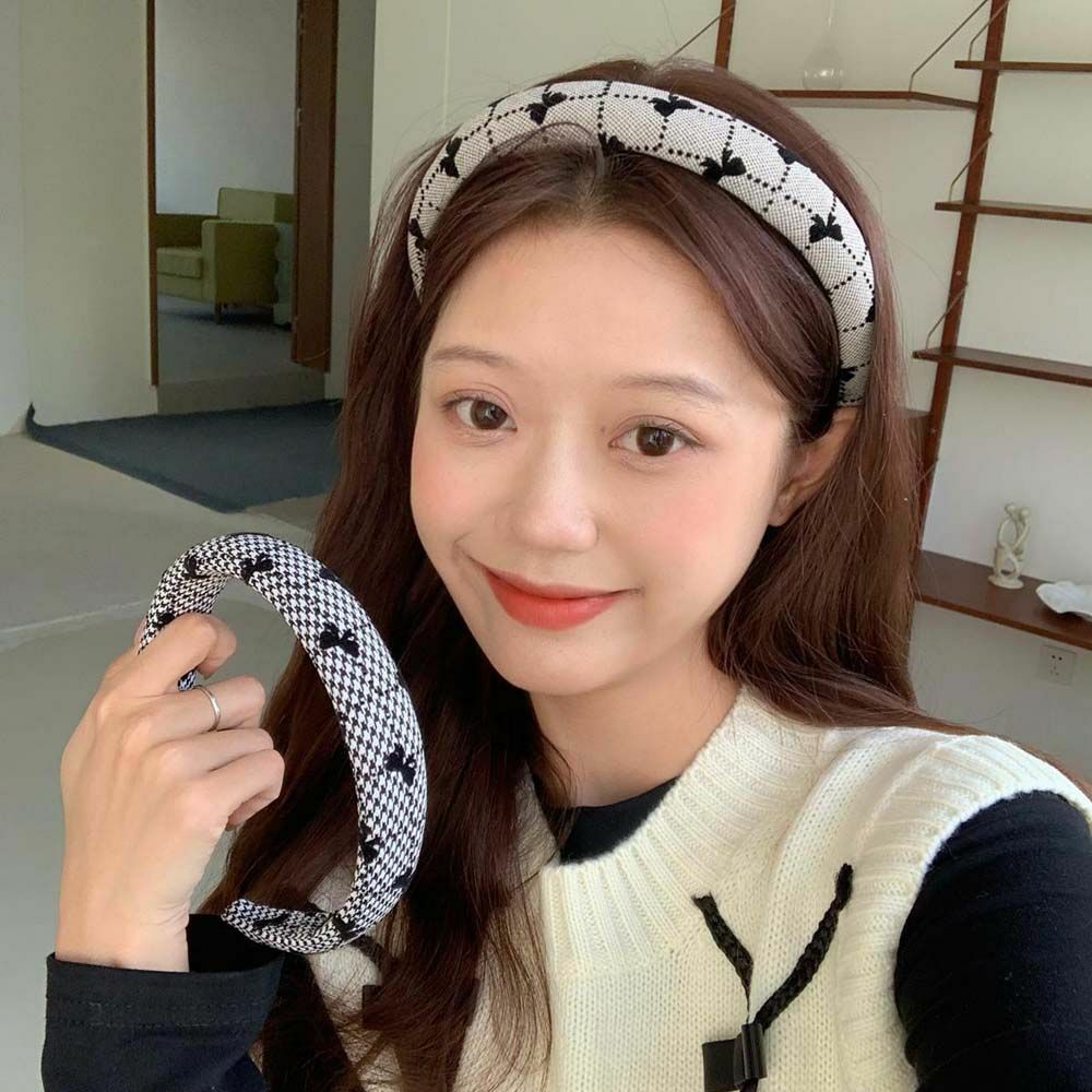 Korean Retro Velvet Bowknot Plaid Headband Houndstooth Headband Sponge GB