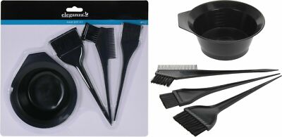 Friseur Haarfarbe Tönung  Set Schüssel Pinsel Kamm 4 tlg schwarz NEU OVP 