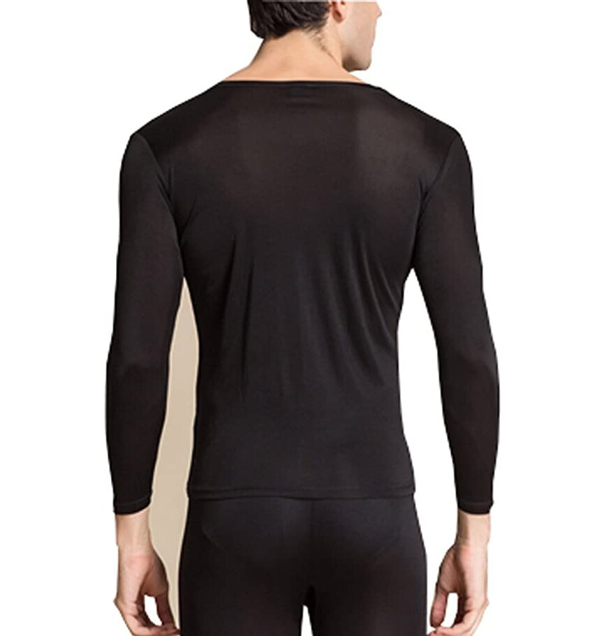 Men 100 Mulberry Silk Long Sleeve T shirt Tee Underwear Scoop Neck