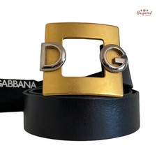 Authentic Dolce & Gabbana Black  Leather Silver DG Logo Gold Buckle Belt 90/36