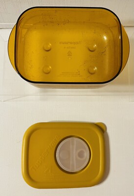 Tupperware 1 Cup Vent N  Serve Microwave Container 3387A & Lid 3388A gold