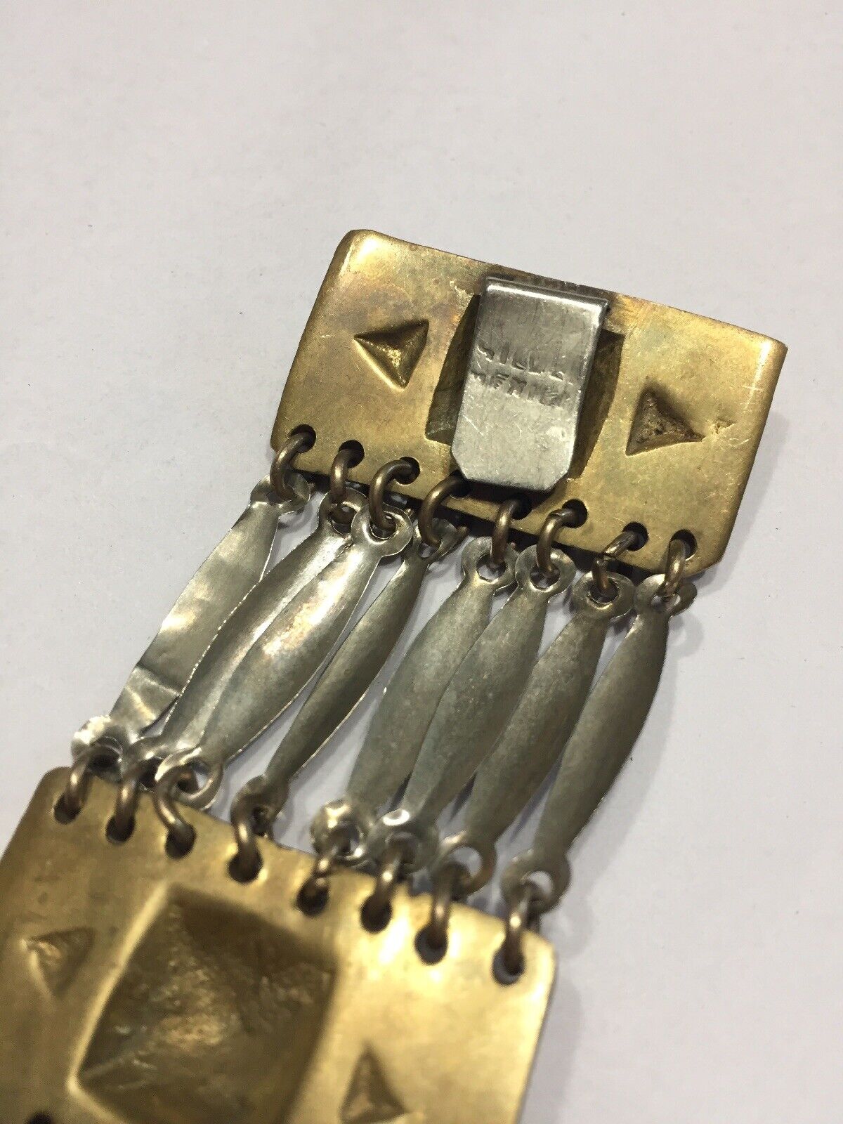 Vtg 70s Mexican Silver & Brass 1 1/4”w Zuni Brace… - image 8